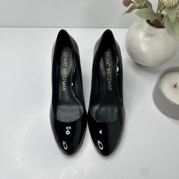 Stuart Weitzman Vida Patent Chunky Block Heel Pumps Black SG204 Women 9.5B NWOB - Picture 5 of 11